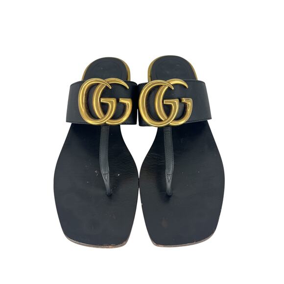 Gucci Marmont Logo Leather Thong Sandal in Black - Picture 2 of 16